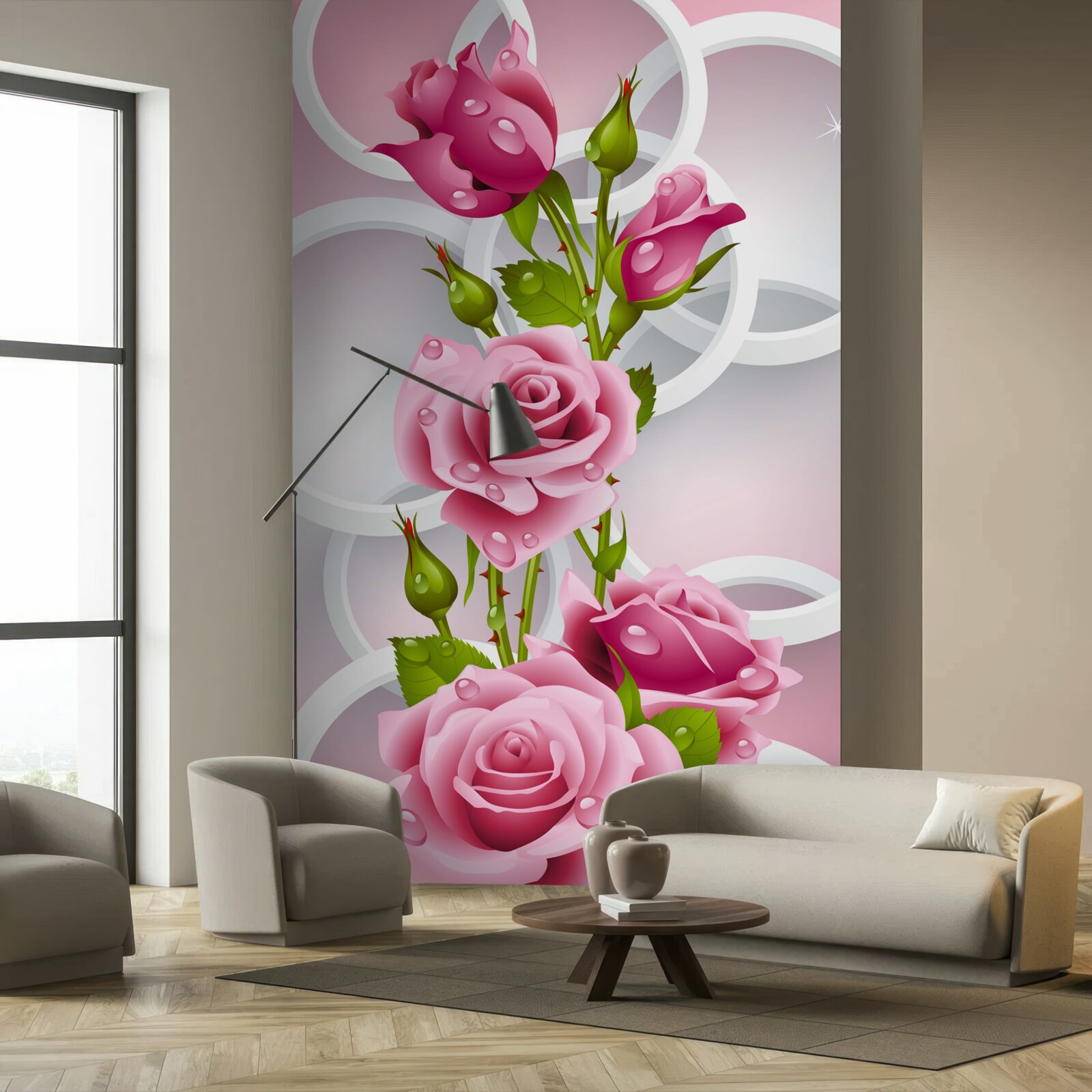 Papier peint des tiges souples de roses pourpres