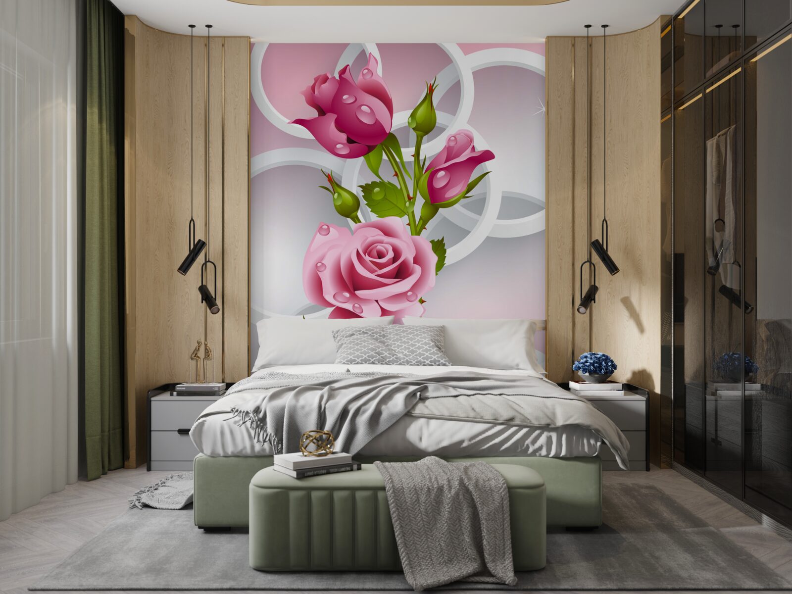 Papier peint des tiges souples de roses pourpres