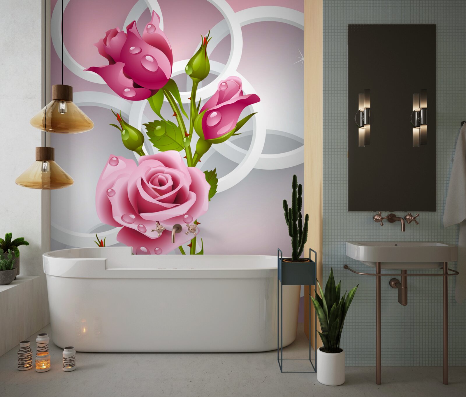 Papier peint des tiges souples de roses pourpres