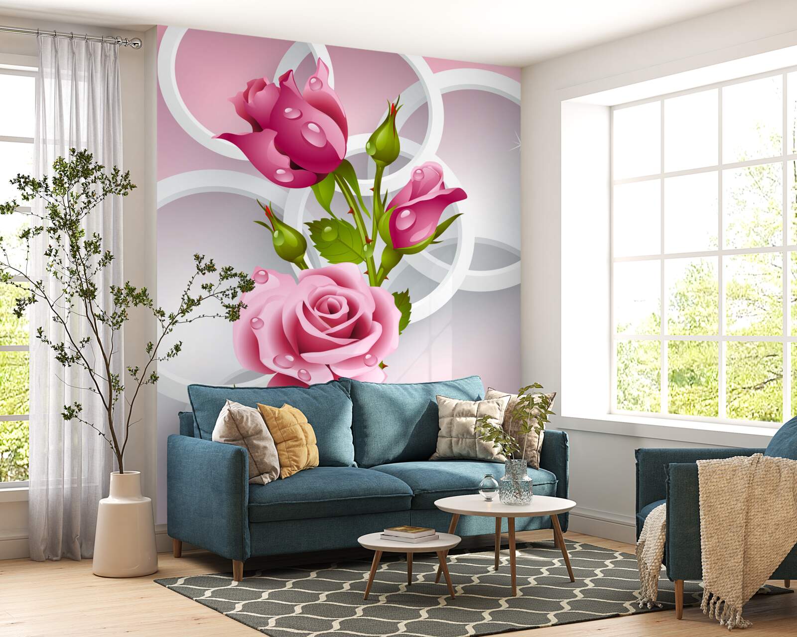 Papier peint des tiges souples de roses pourpres