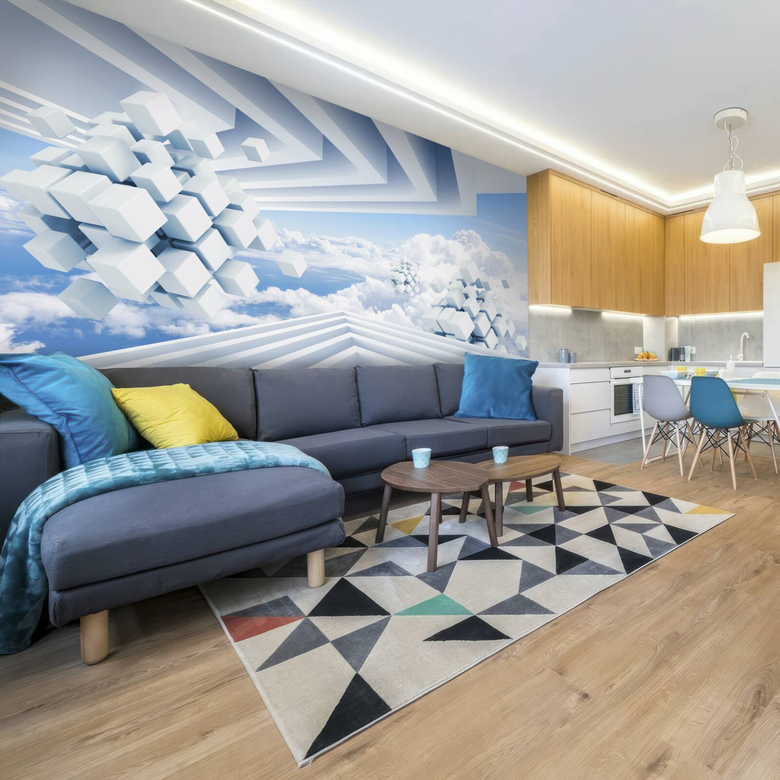 Papier peint textures flottant dans le bleu des nuages