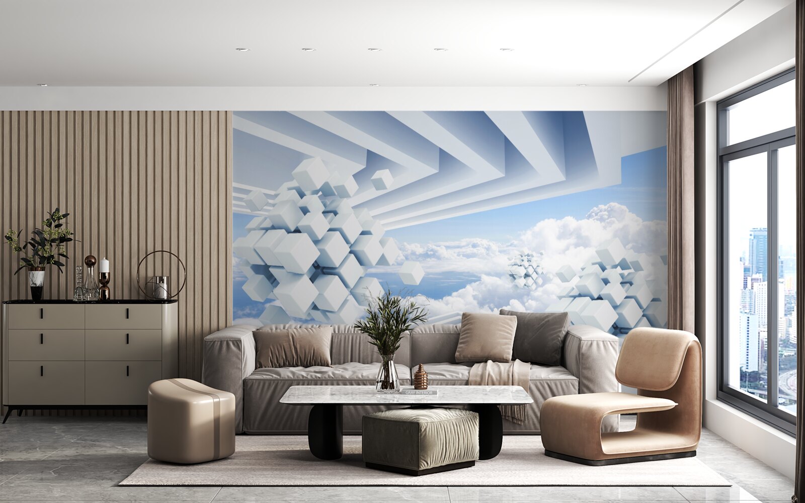 Papier peint textures flottant dans le bleu des nuages