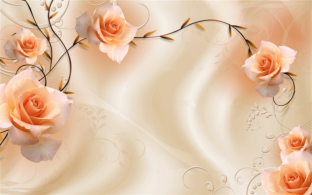 Papier peint rose de couleur pêche sur branches et soie