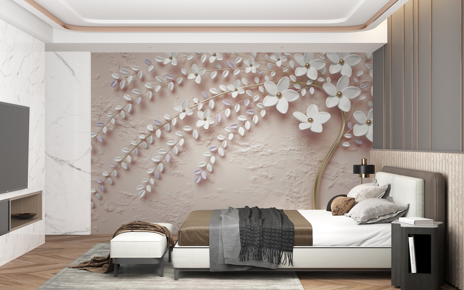 Papier peint arbre à fleurs avec petites fleurs