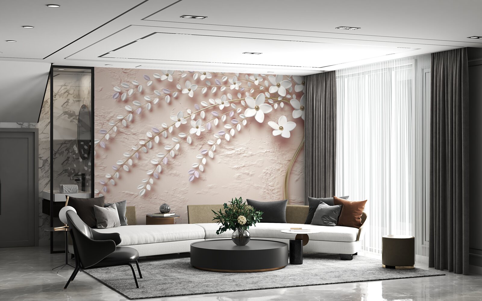 Papier peint arbre à fleurs avec petites fleurs