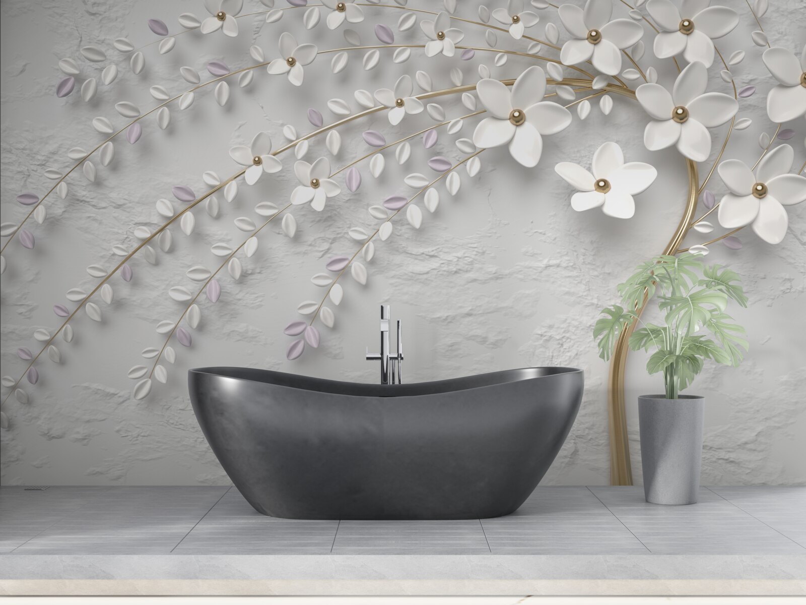 Papier peint arbre de printemps décoré de fleurs blanches