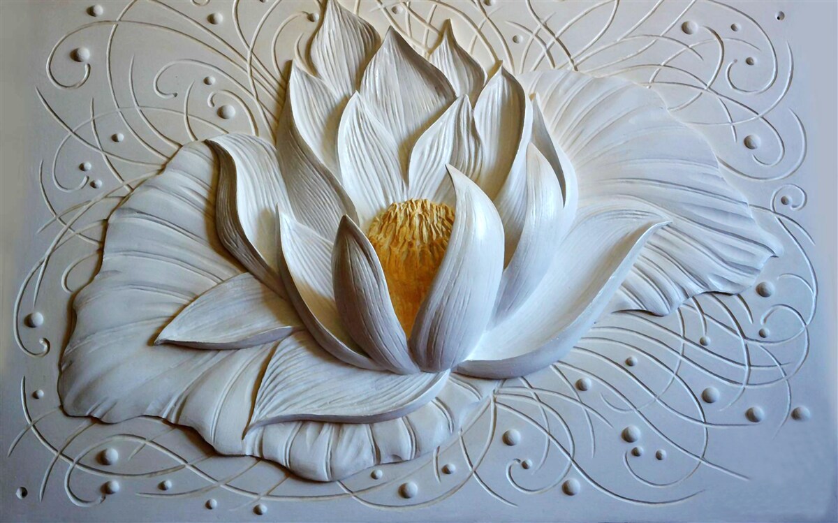 Papier peint relief d'un lotus blanc