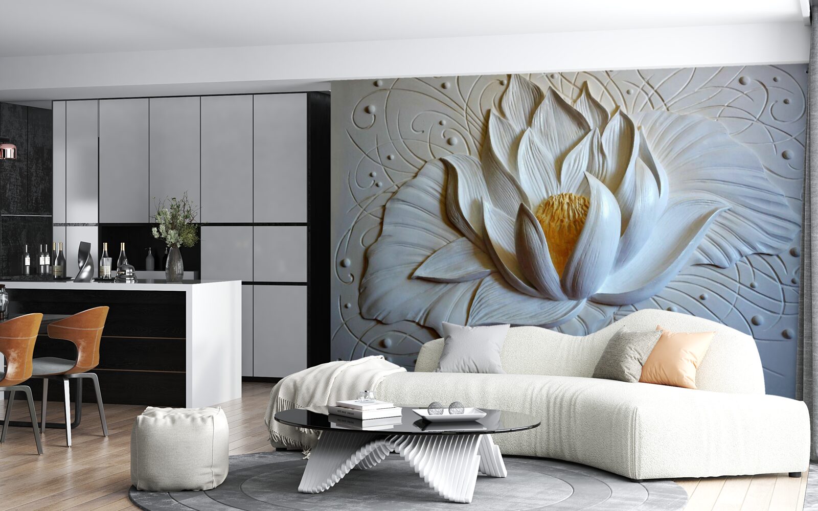 Papier peint relief d'un lotus blanc