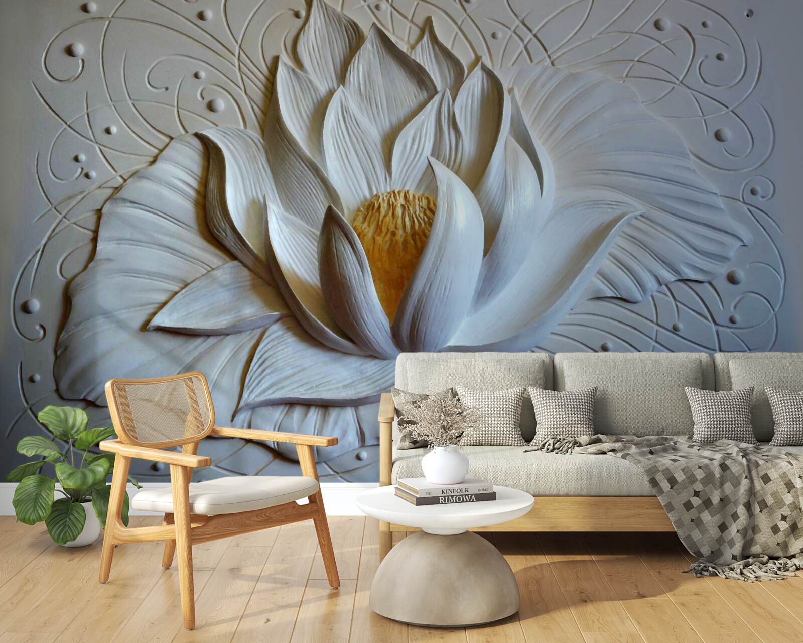 Papier peint relief d'un lotus blanc