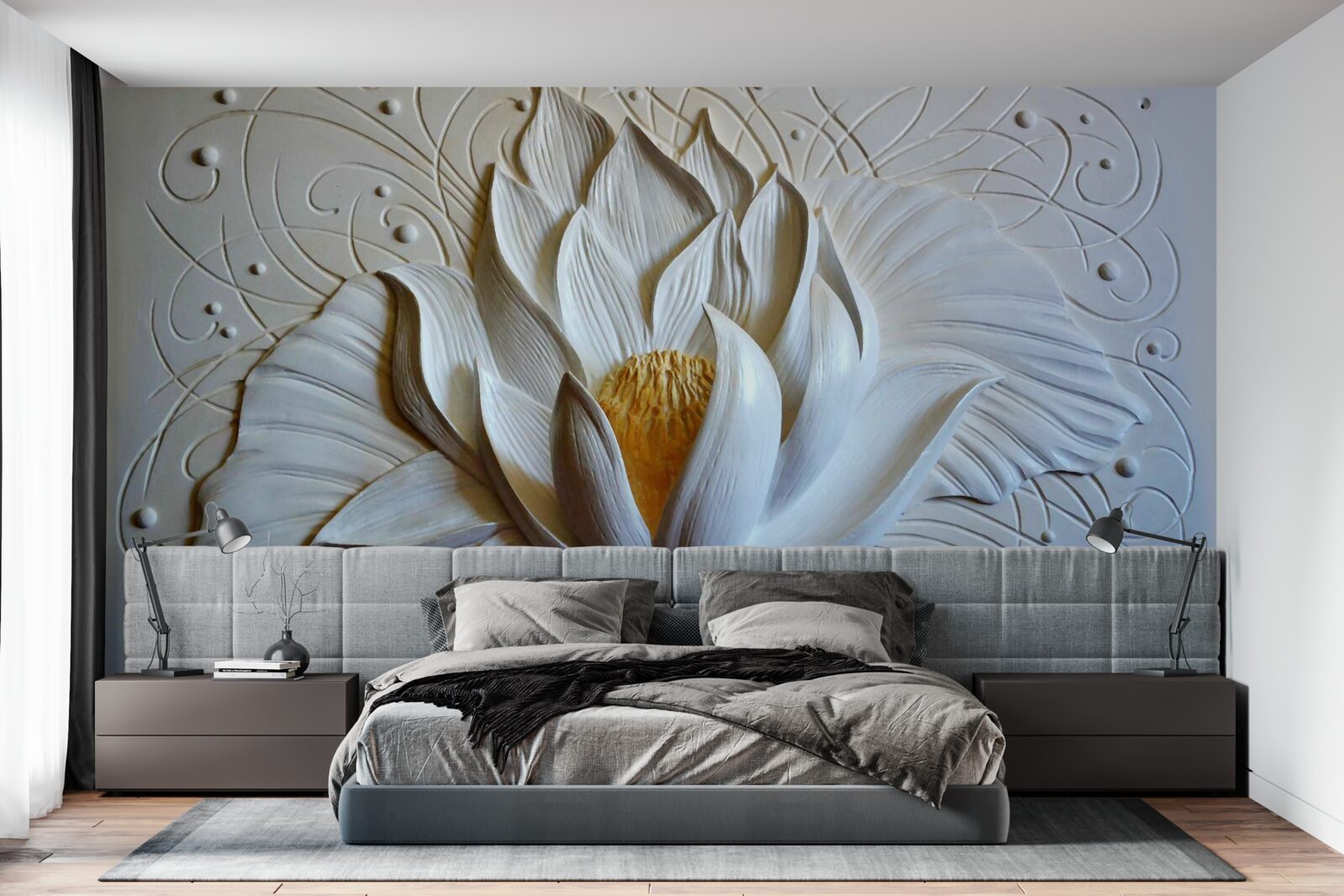 Papier peint relief d'un lotus blanc