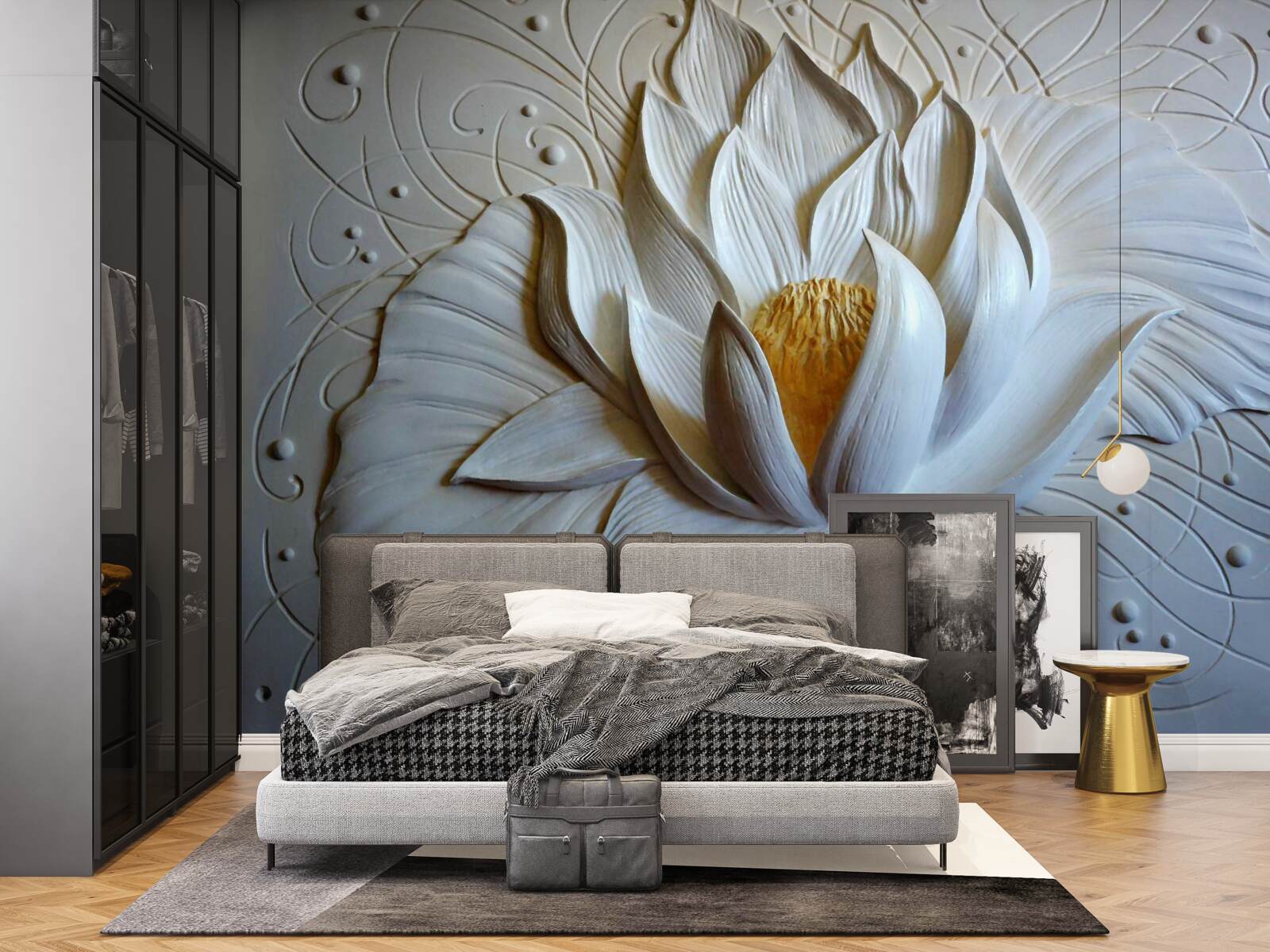 Papier peint relief d'un lotus blanc