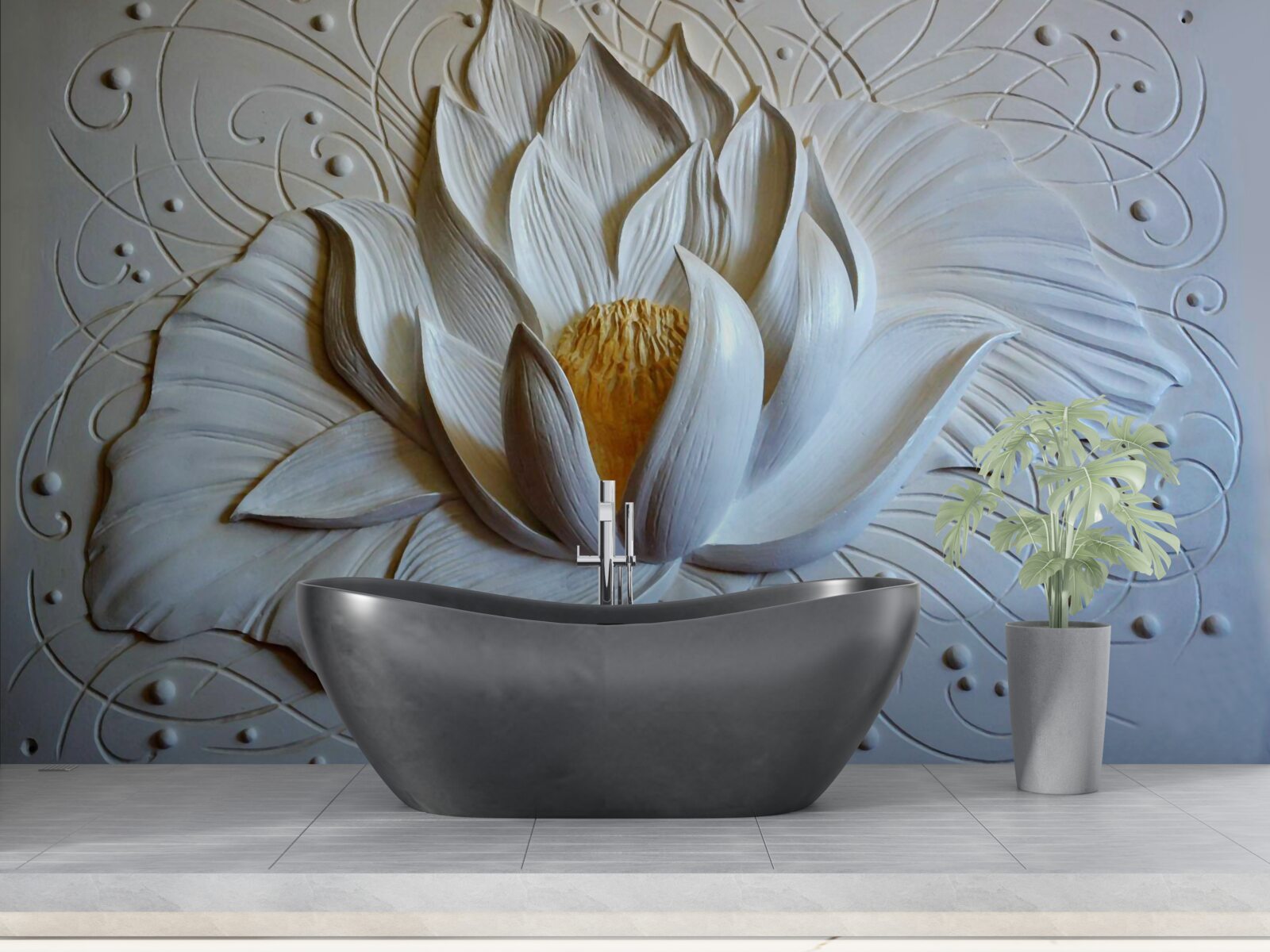 Papier peint relief d'un lotus blanc