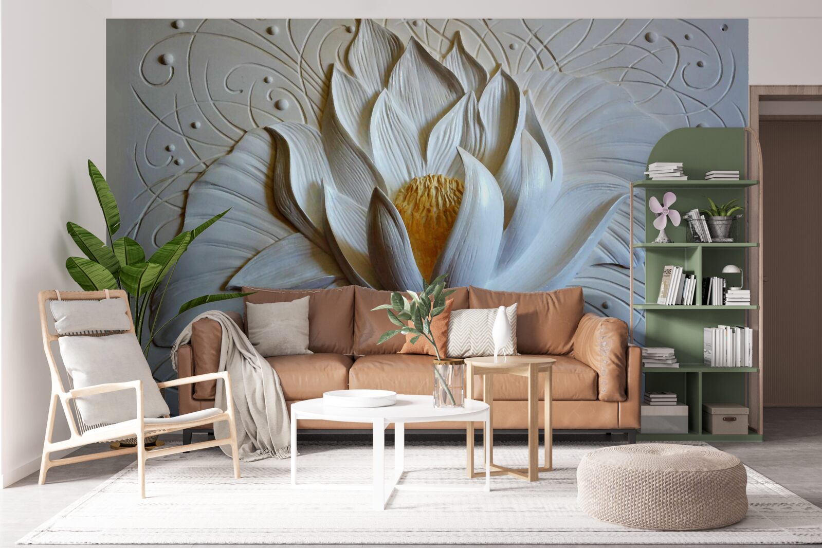 Papier peint relief d'un lotus blanc