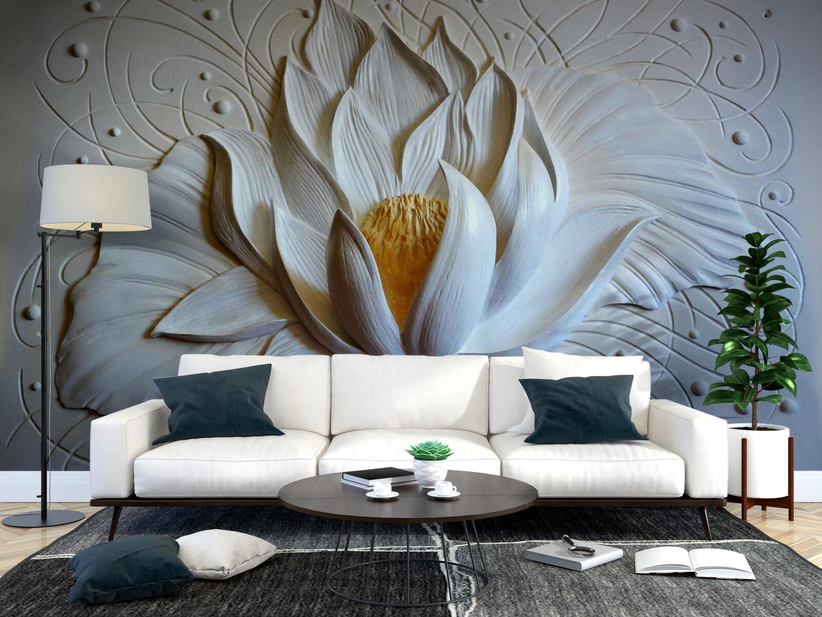 Papier peint relief d'un lotus blanc