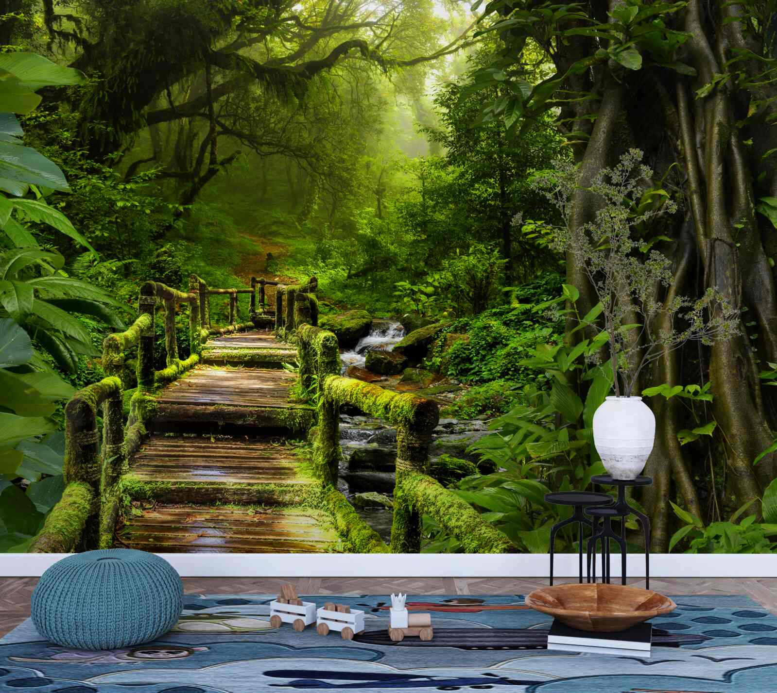 Papier peint dans la jungle asiatique, il y a une chute d'eau