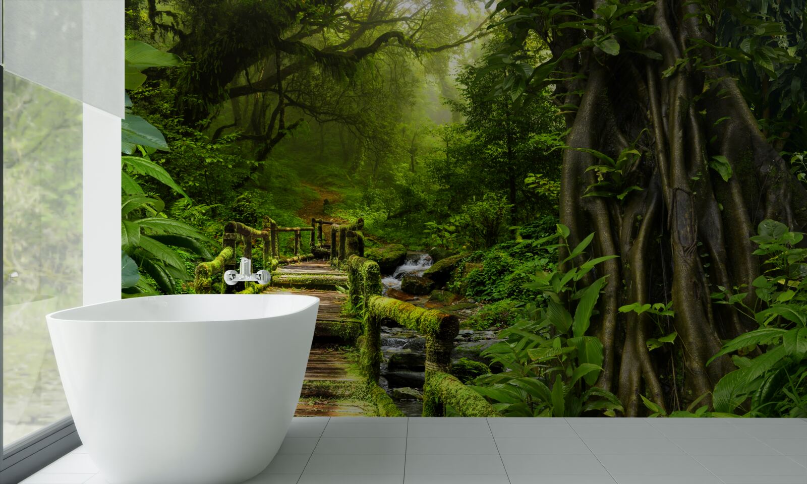 Papier peint dans la jungle asiatique, il y a une chute d'eau