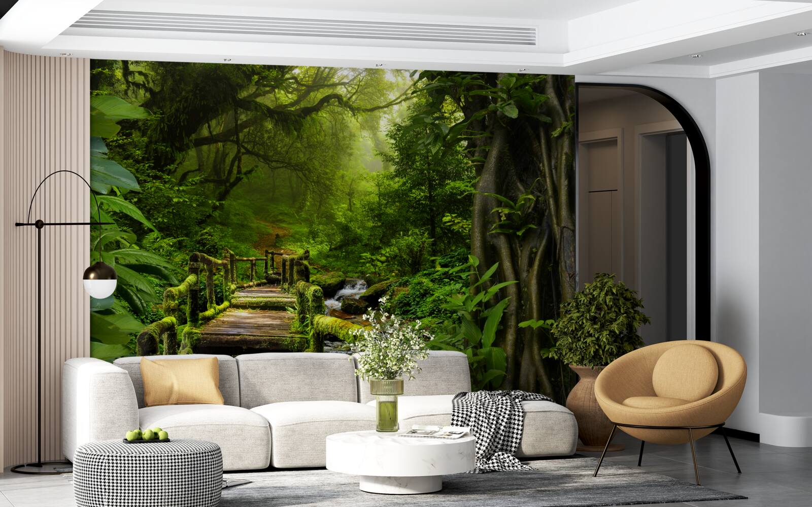 Papier peint dans la jungle asiatique, il y a une chute d'eau