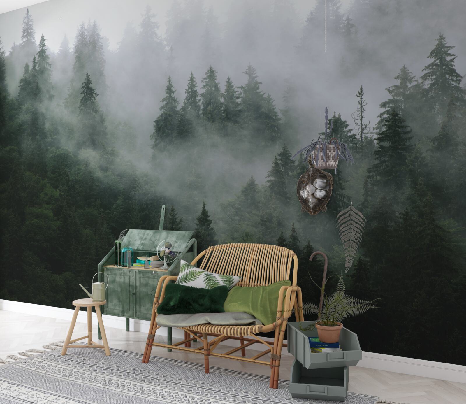 Papier peint lisière brumeuse d'une forêt de conifères