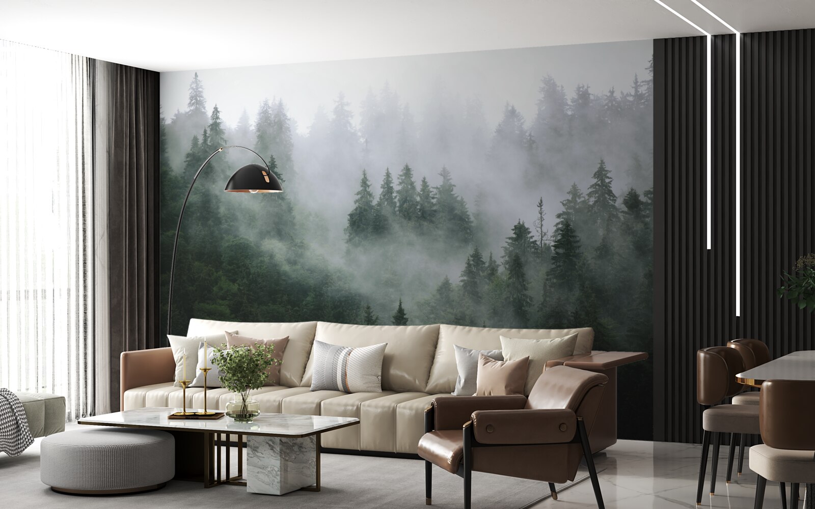 Papier peint lisière brumeuse d'une forêt de conifères