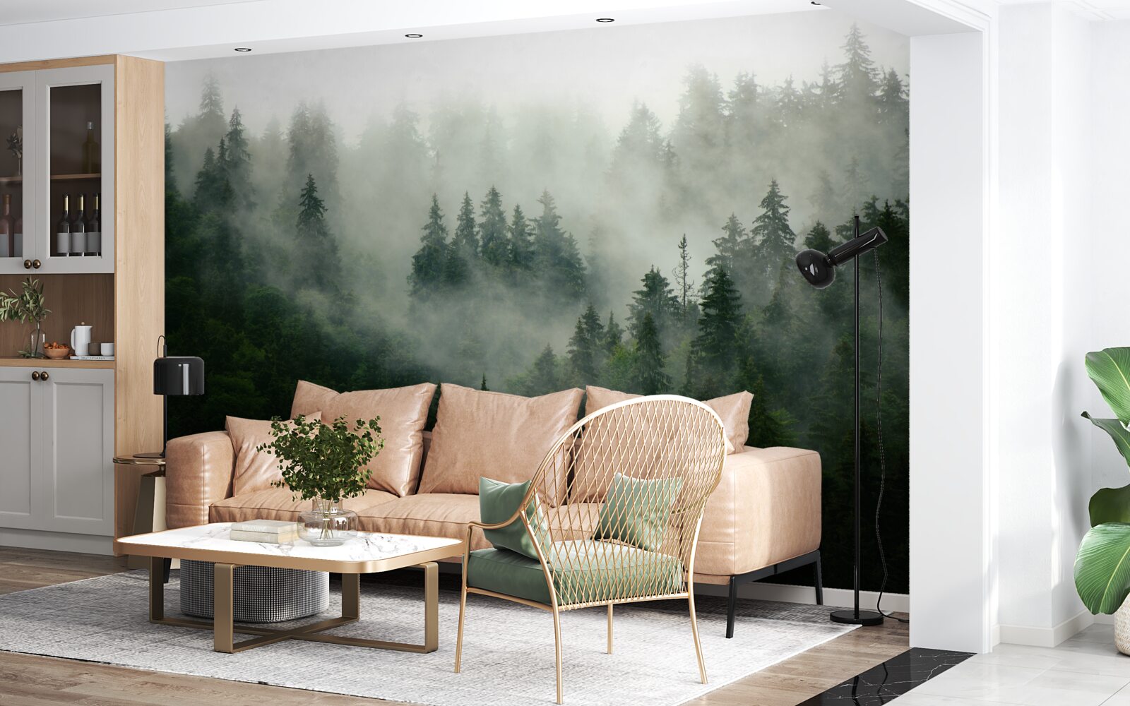 Papier peint l'obscurité entre les épicéas et les pins