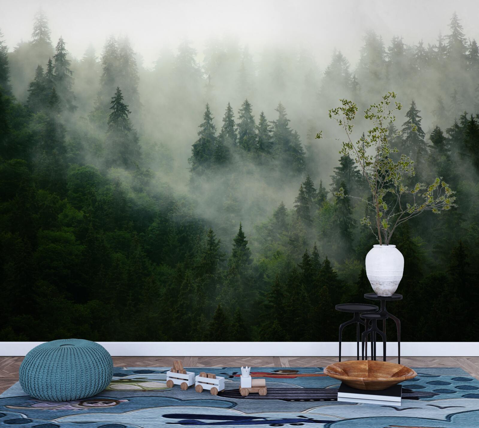 Papier peint l'obscurité entre les épicéas et les pins