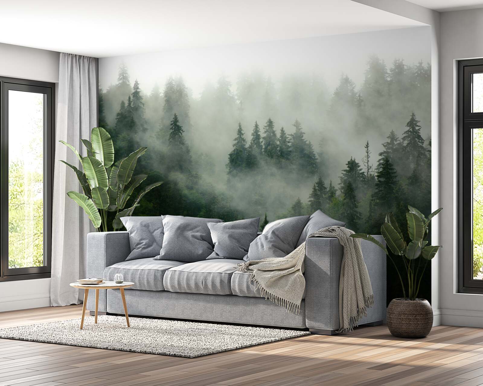 Papier peint l'obscurité entre les épicéas et les pins