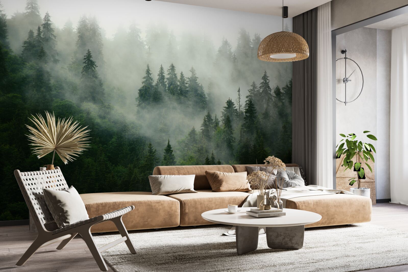 Papier peint l'obscurité entre les épicéas et les pins