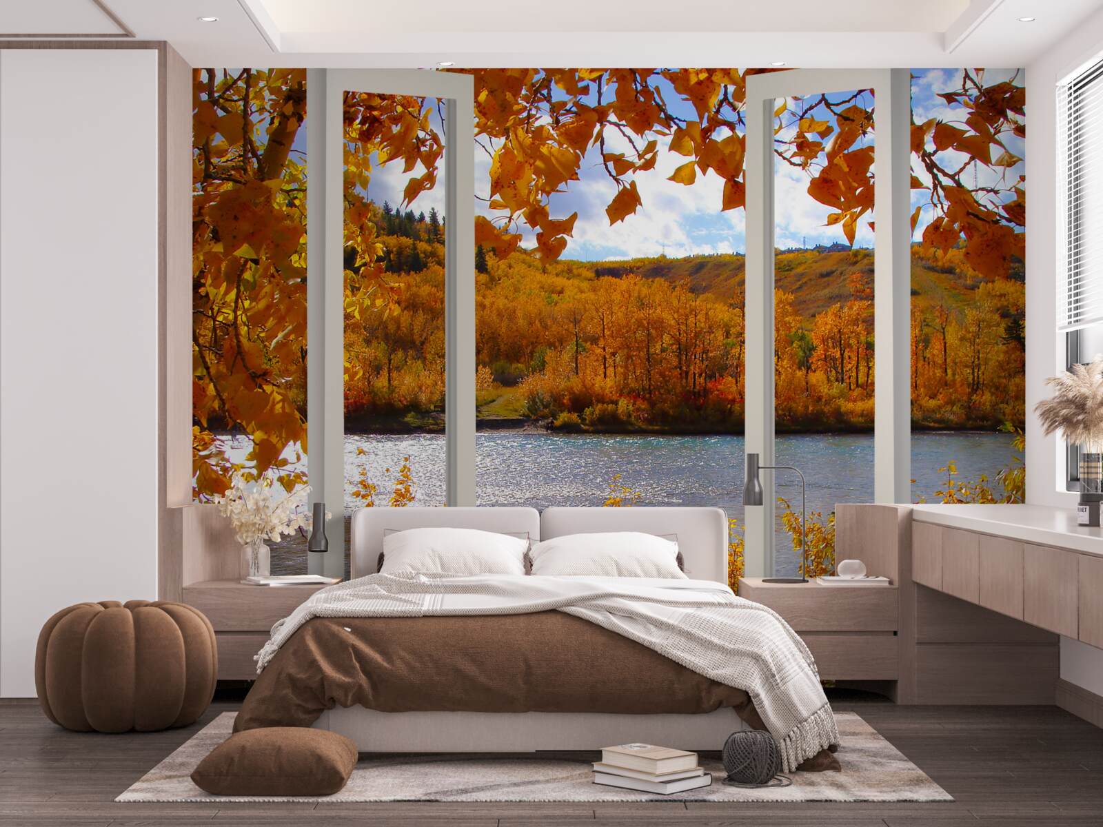 Papier peint vue sur la forêt d'automne depuis la fenêtre