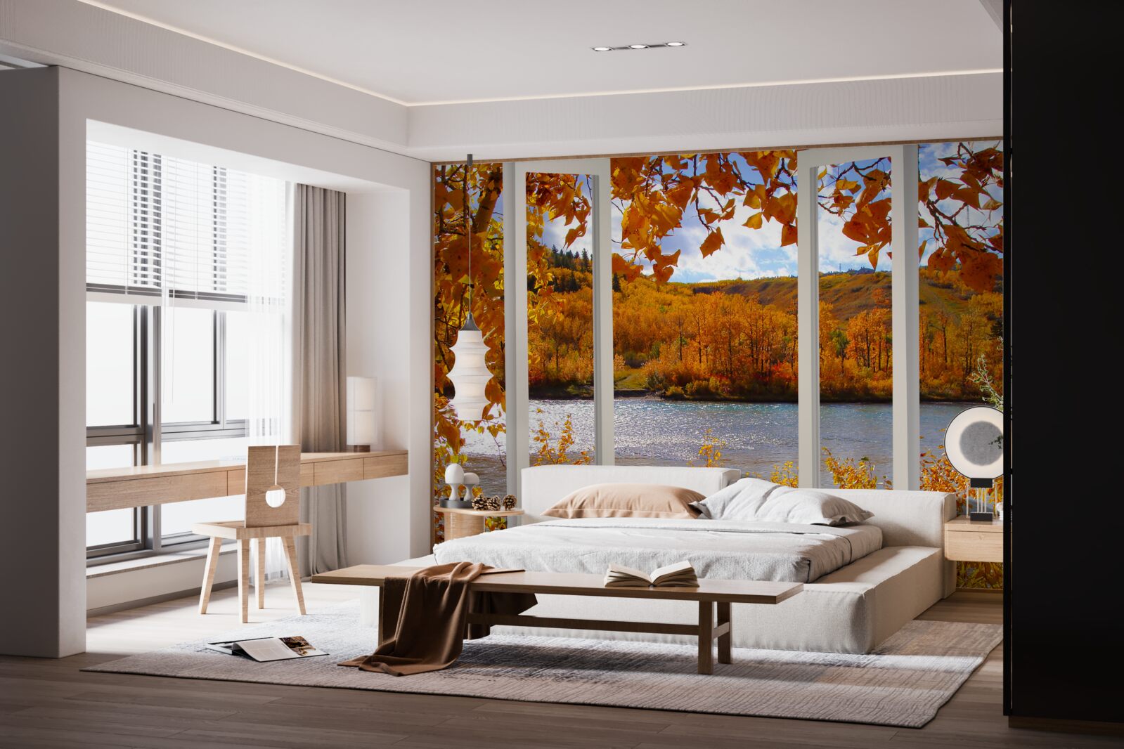 Papier peint vue sur la forêt d'automne depuis la fenêtre