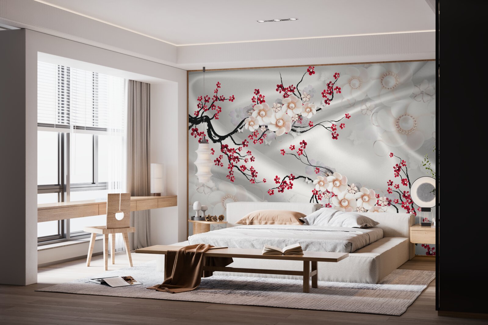 Papier peint les fleurs s'épanouissent sur les branches du sakura rouge