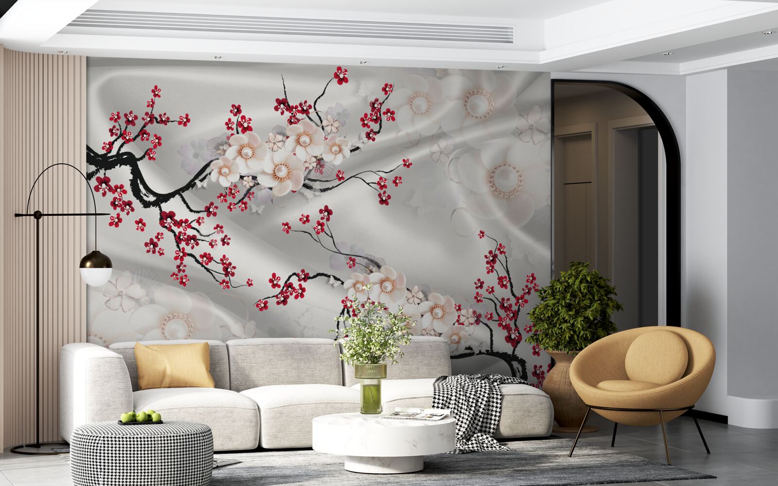 Papier peint les fleurs s'épanouissent sur les branches du sakura rouge