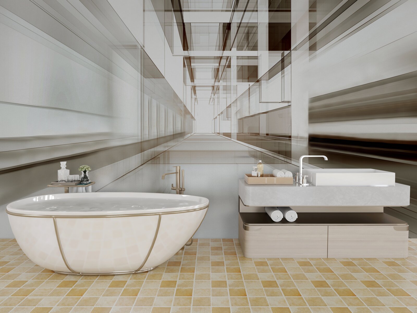 Papier peint il y a un tunnel gris clair dans l'avenir