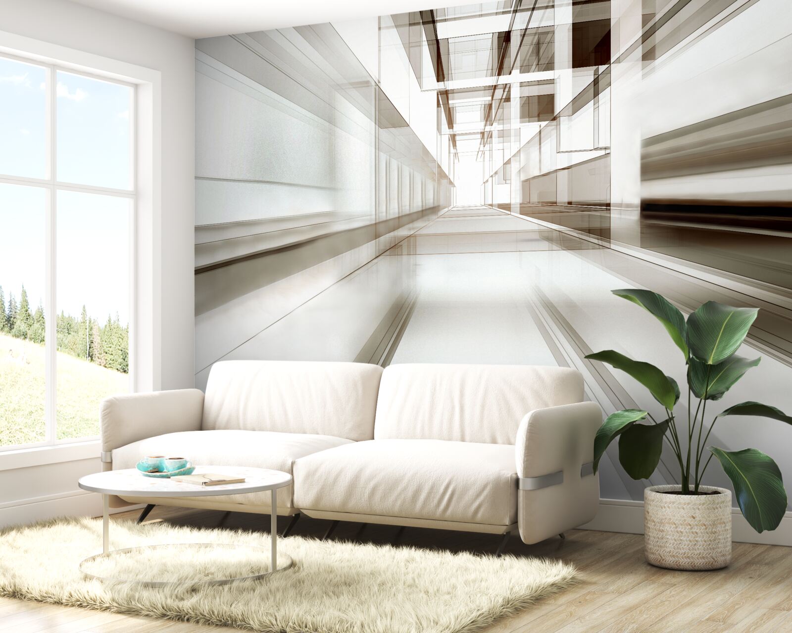 Papier peint il y a un tunnel gris clair dans l'avenir