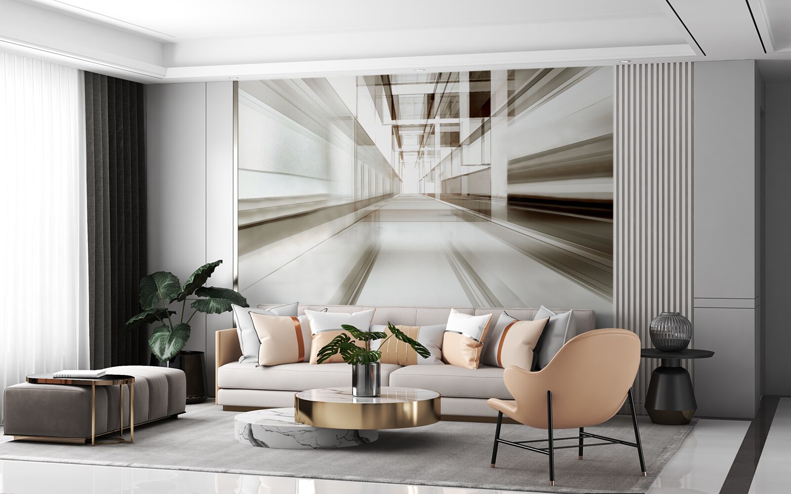 Papier peint il y a un tunnel gris clair dans l'avenir