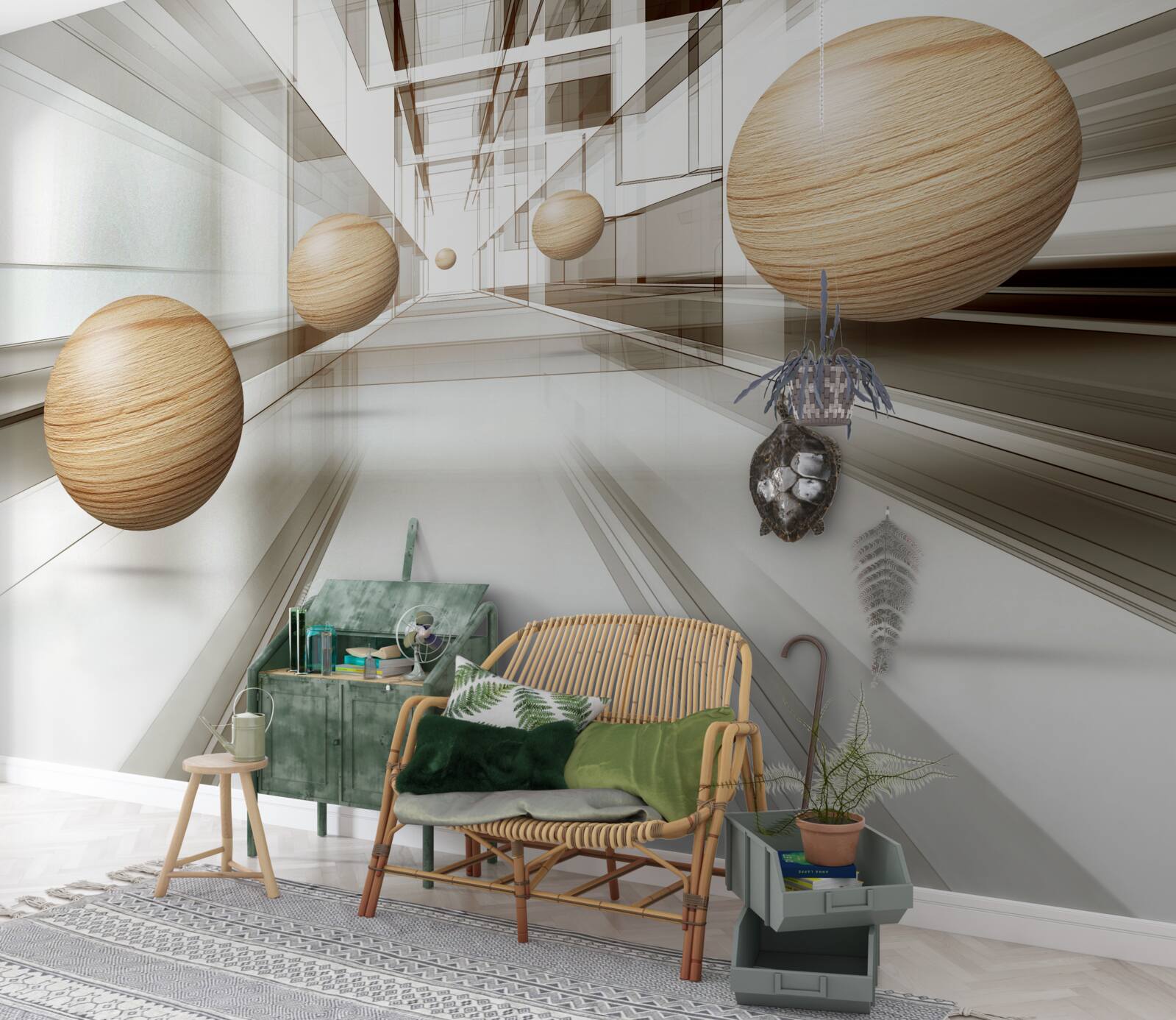 Papier peint les boules de bois se précipitent dans l'infini