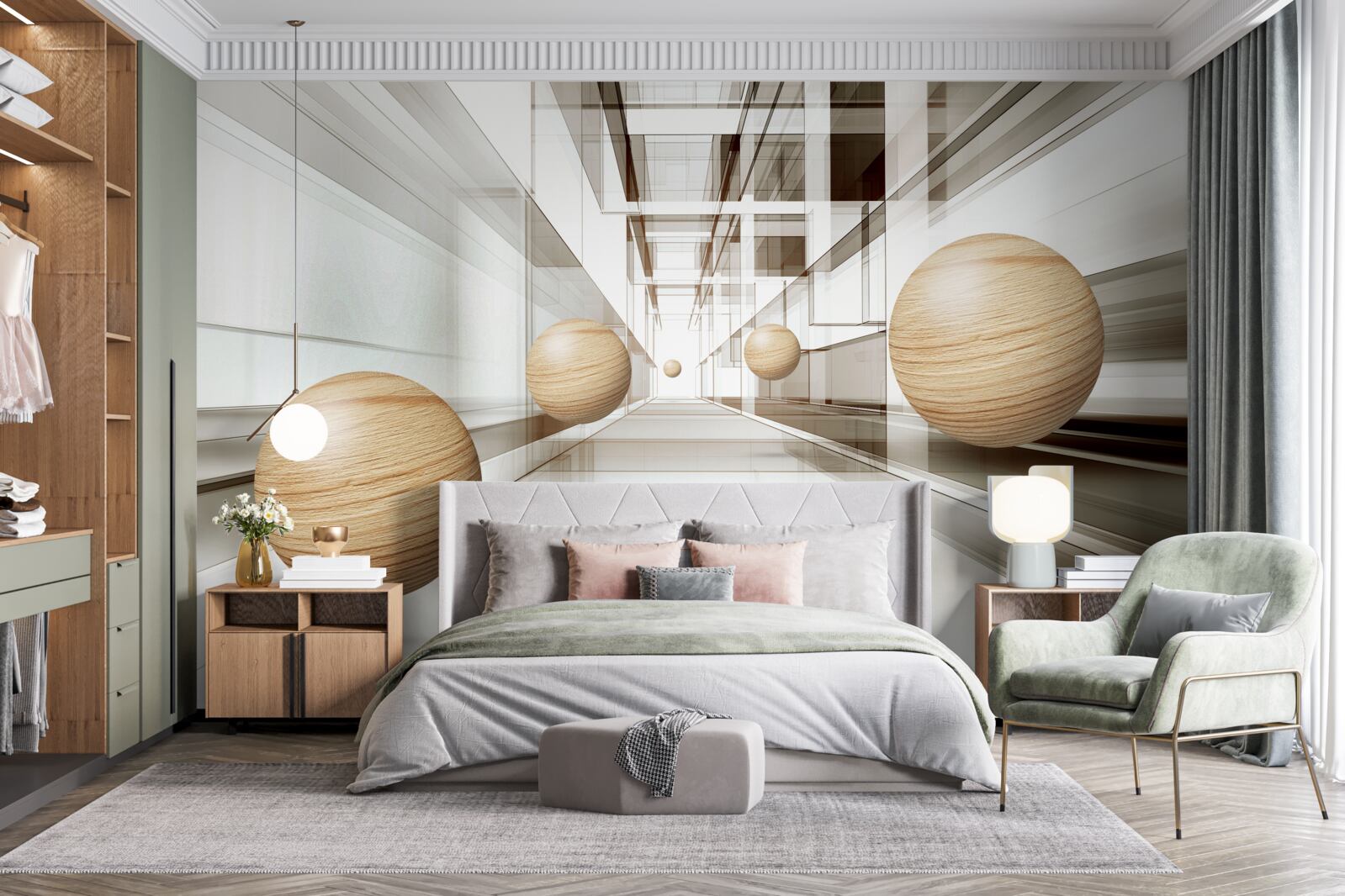 Papier peint les boules de bois se précipitent dans l'infini