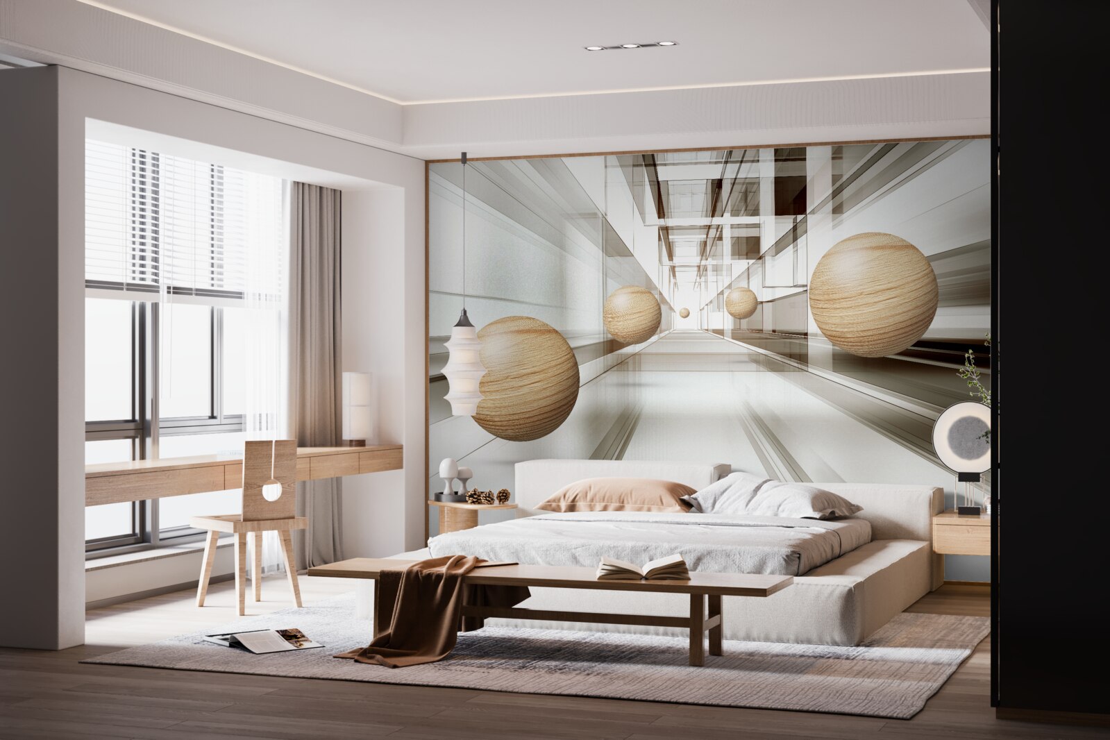 Papier peint les boules de bois se précipitent dans l'infini