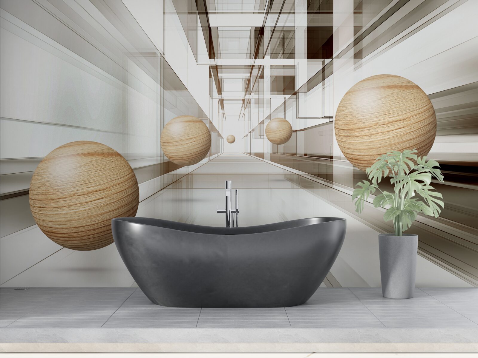 Papier peint les boules de bois se précipitent dans l'infini