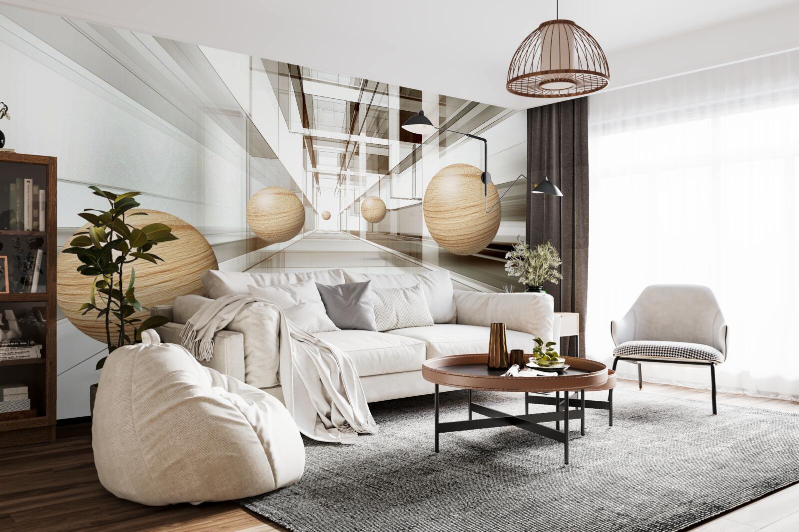 Papier peint les boules de bois se précipitent dans l'infini