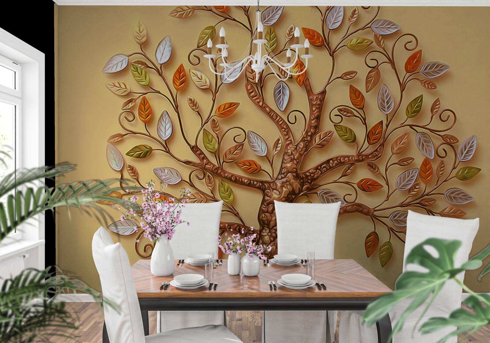 Papier peint l'arbre est habillé d'une abstraction automnale de feuilles