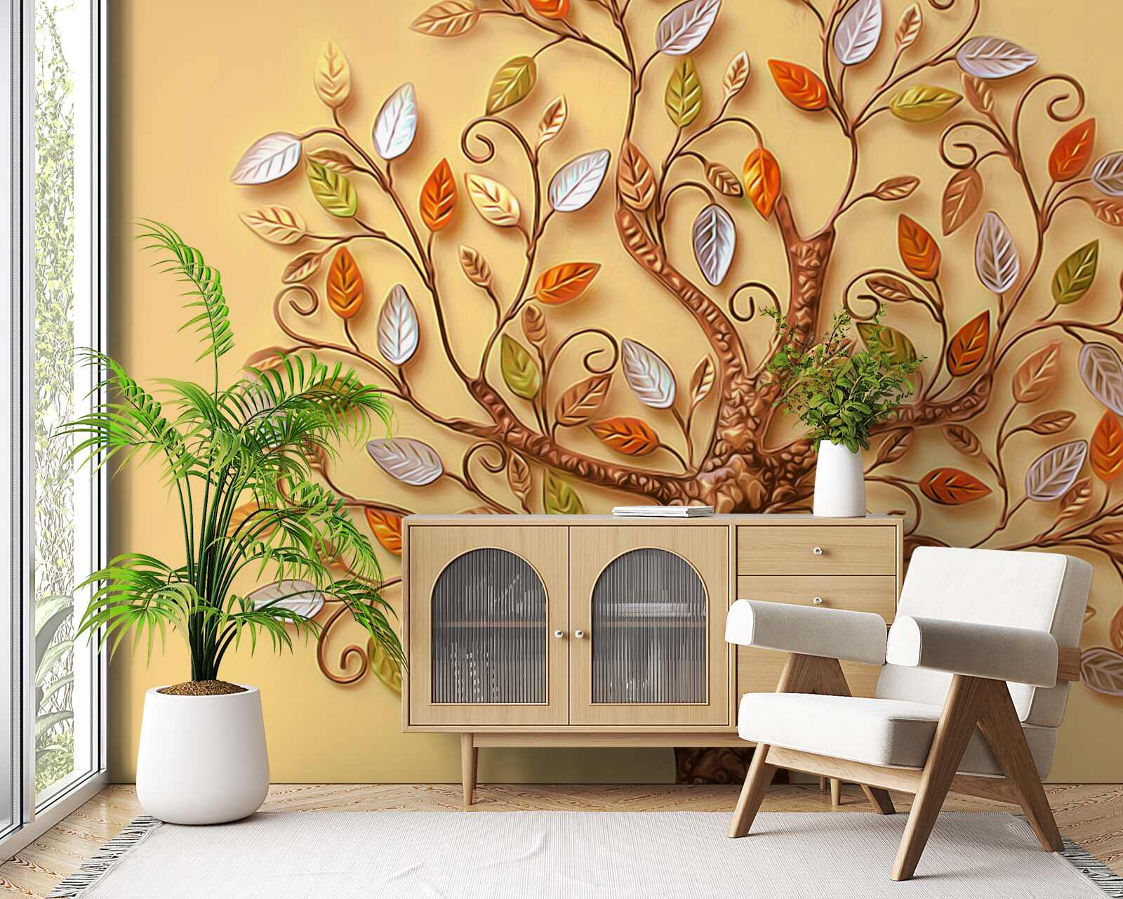 Papier peint l'arbre est habillé d'une abstraction automnale de feuilles