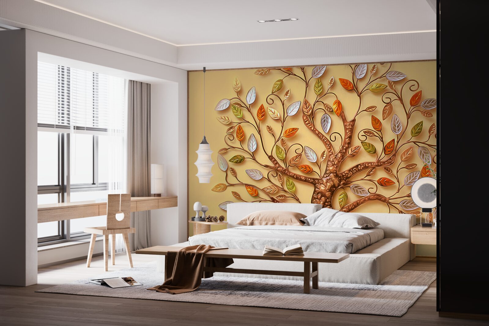 Papier peint l'arbre est habillé d'une abstraction automnale de feuilles