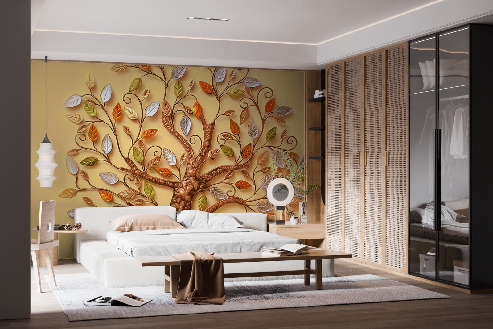 Papier peint l'arbre est habillé d'une abstraction automnale de feuilles