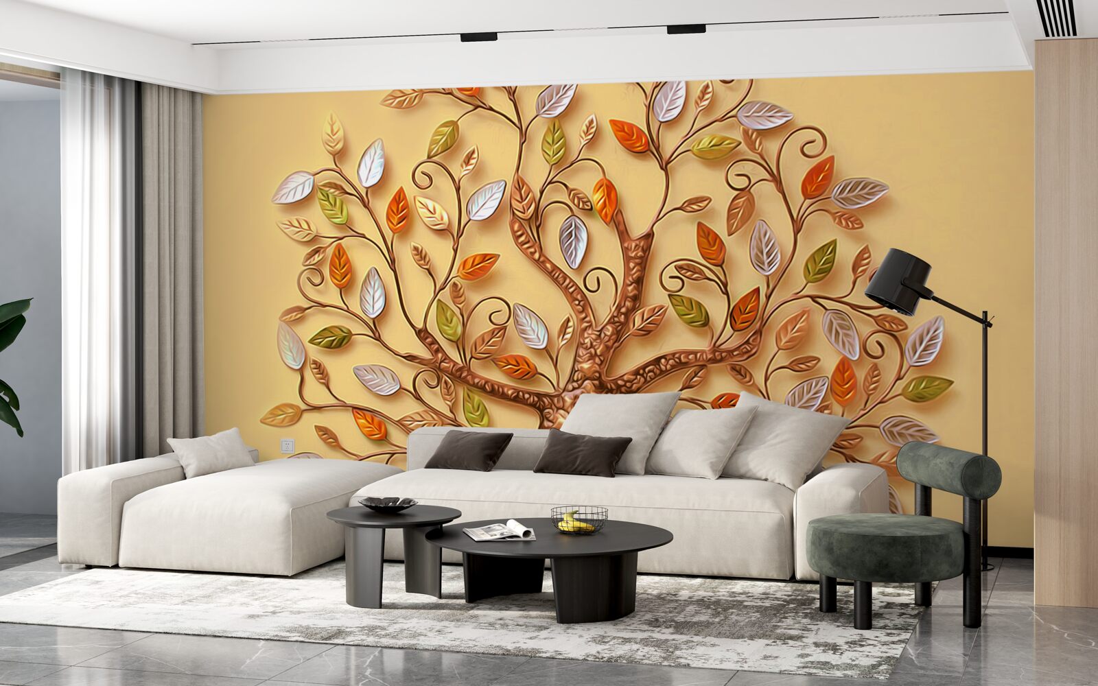 Papier peint l'arbre est habillé d'une abstraction automnale de feuilles