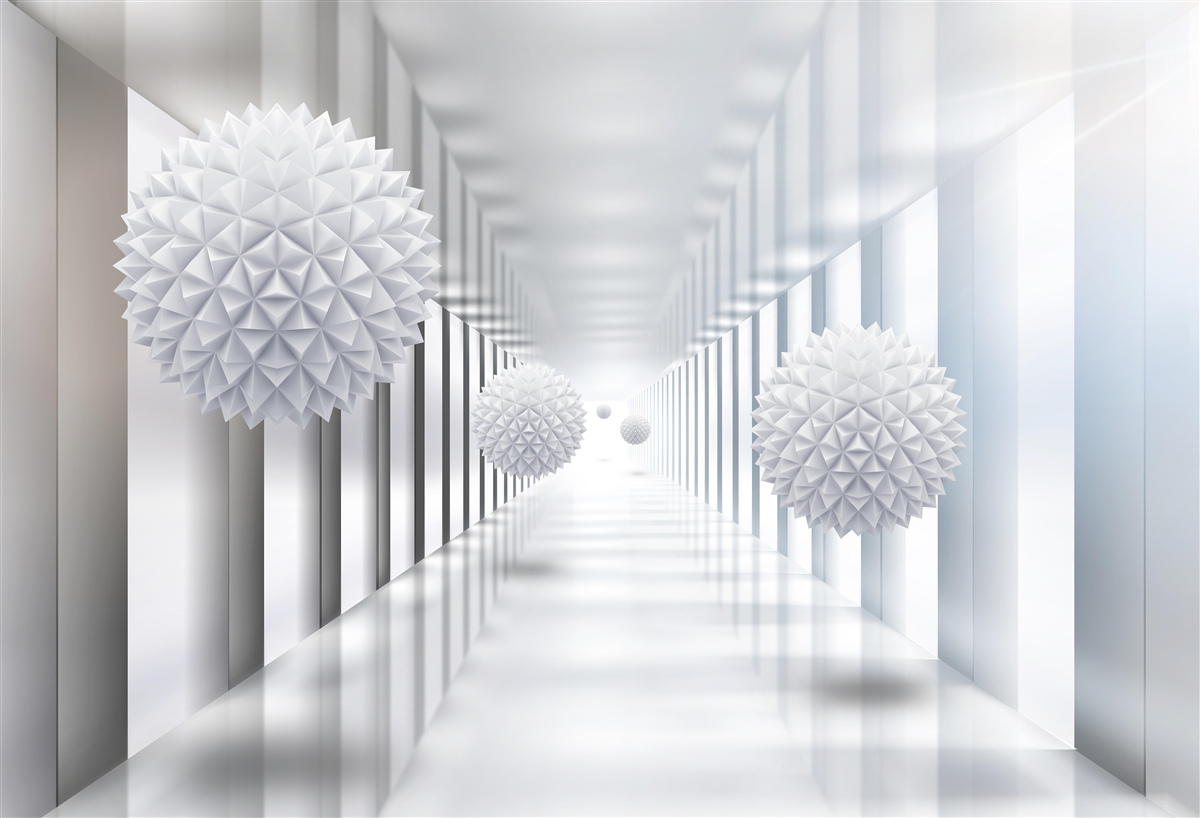 Papier peint tunnel rectangulaire et sphère en perspective de profondeur