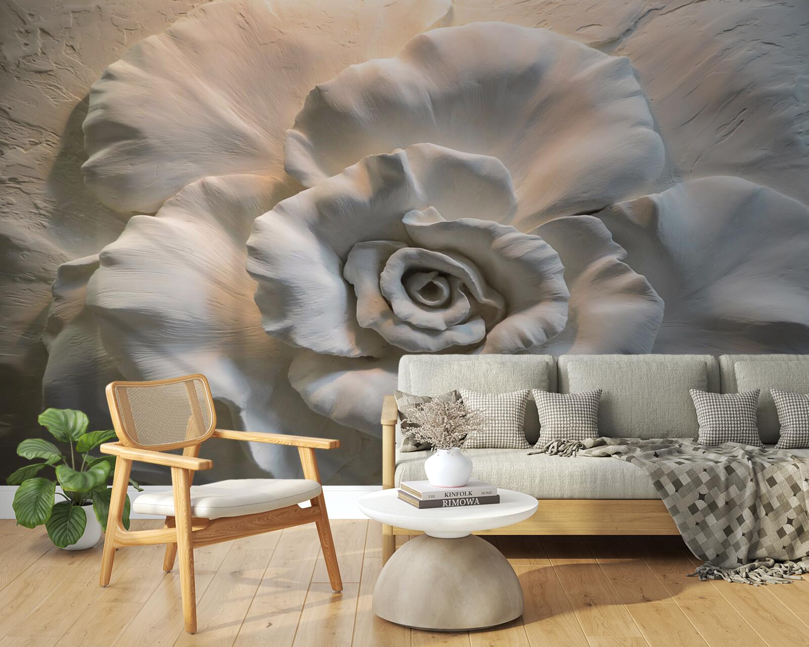 Papier peint gros plan sur une énorme rose blanche