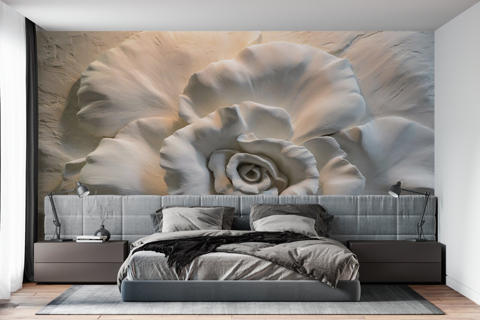 Papier peint gros plan sur une énorme rose blanche