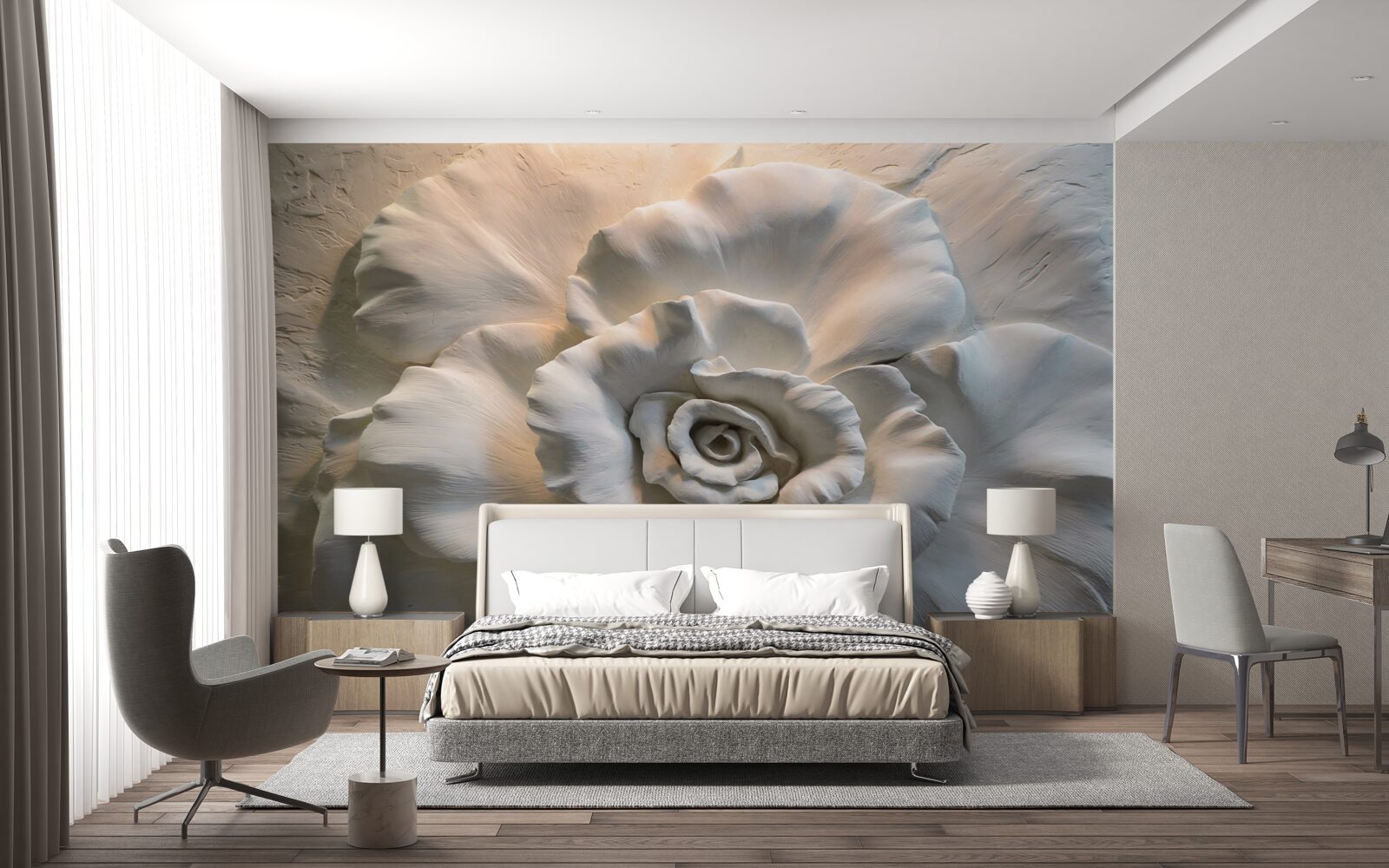 Papier peint gros plan sur une énorme rose blanche