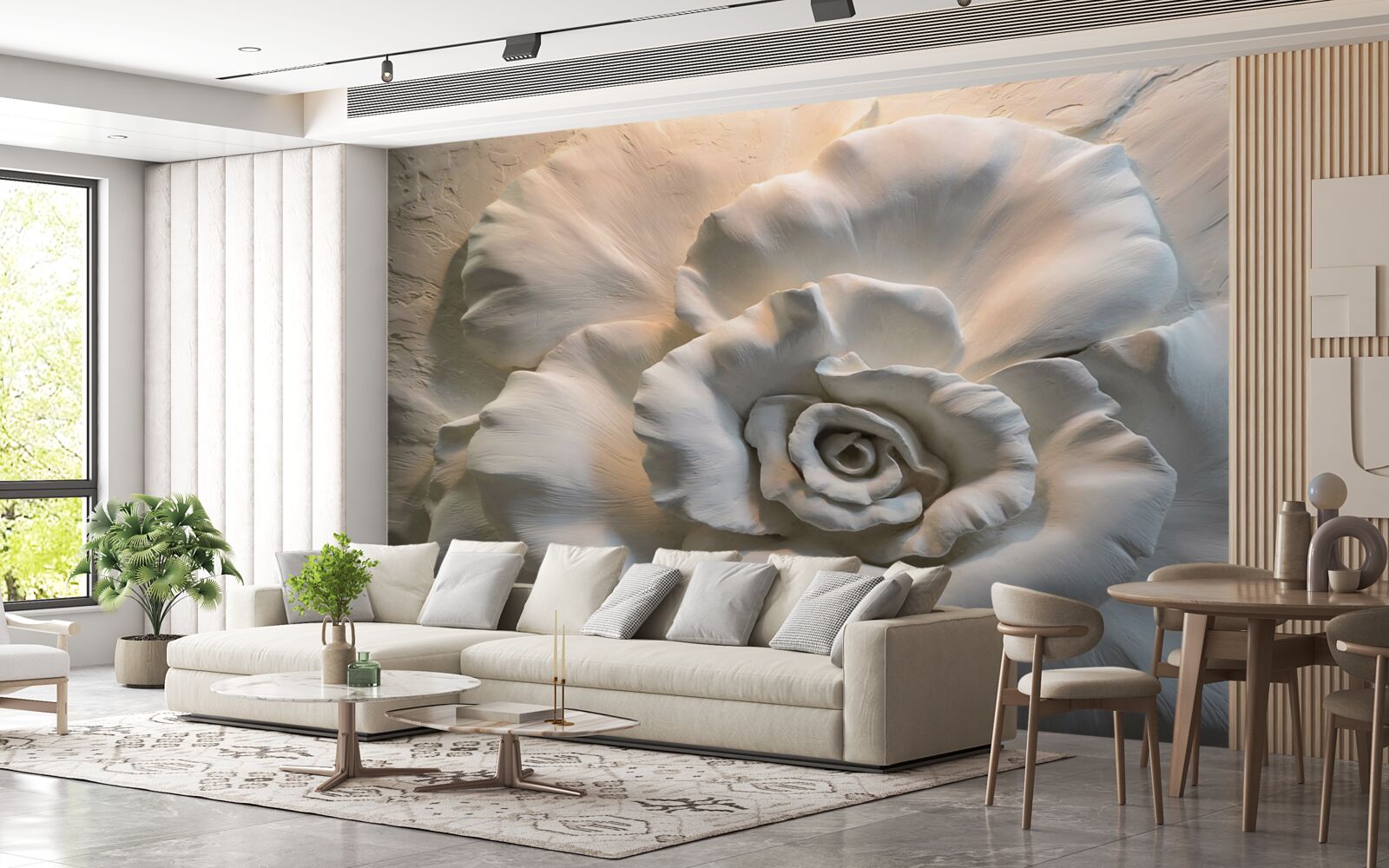 Papier peint gros plan sur une énorme rose blanche