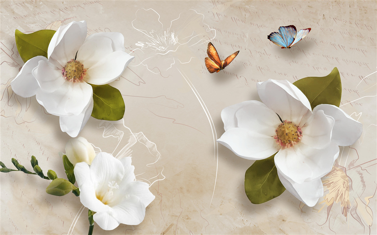 Papier peint les lotus d'été sont blancs et ornés de papillons